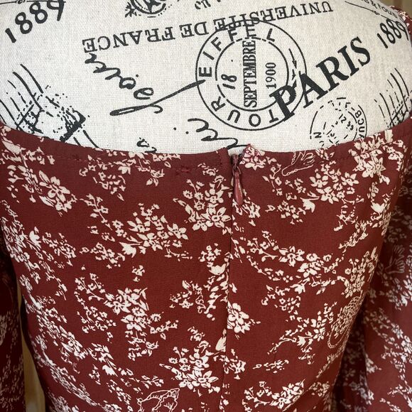 Ambition Women Autumn Floral Long Sleeve Rouched Midi Dress Semi Sheer Size S - Picture 9 of 12